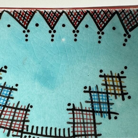 Handmade Moroccan Safi Geometric Blue Pottery Bowl 7” - Picture 6 of 6